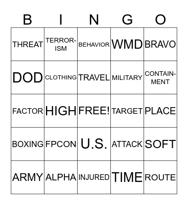 AT BINGO  Bingo Card