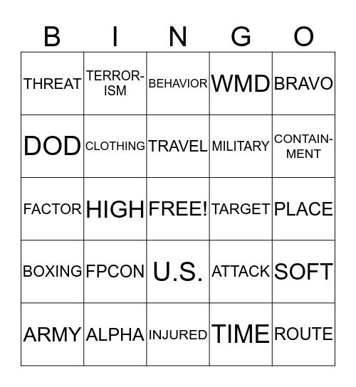 AT BINGO  Bingo Card