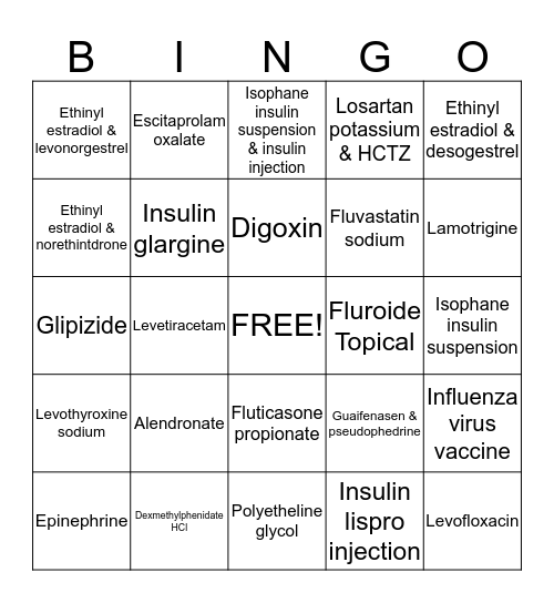 MOD 3 Medication List Bingo Card