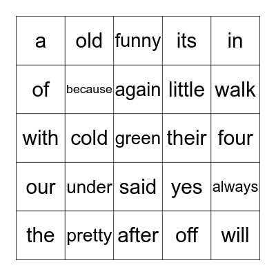 Sight Word Hunt! Bingo Card