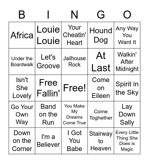 J Lodge Bingo Card