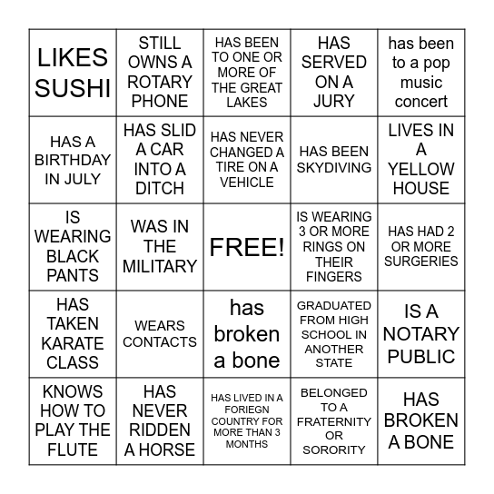 HUMAN BINGO Card