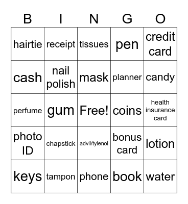 Purse Bingo Card
