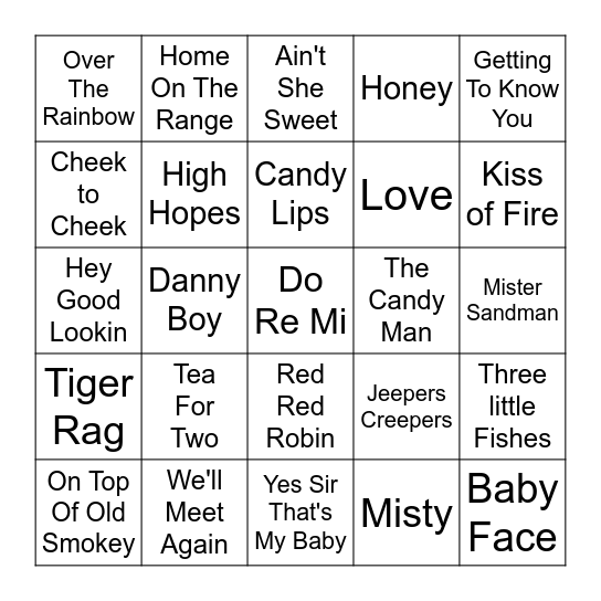 Golden Oldies Bingo Card