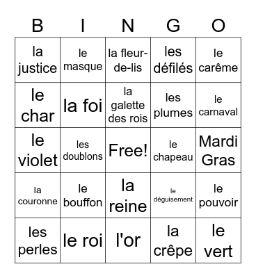 Mardi Gras 1 Bingo Card