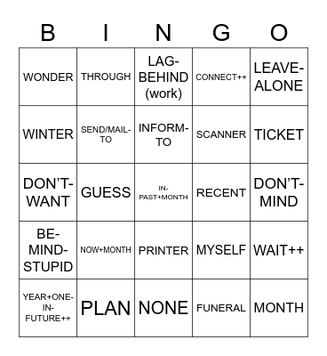 SN, Unit 8 Vocabulary Bingo Card