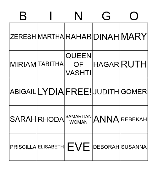 WOMEN OF THE BIBLE Bingo Card