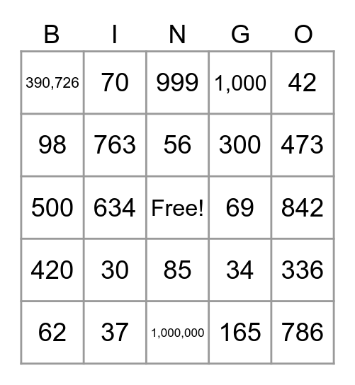 Large Spanish Numbers Bingo Card