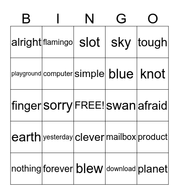 WORDS Bingo Card