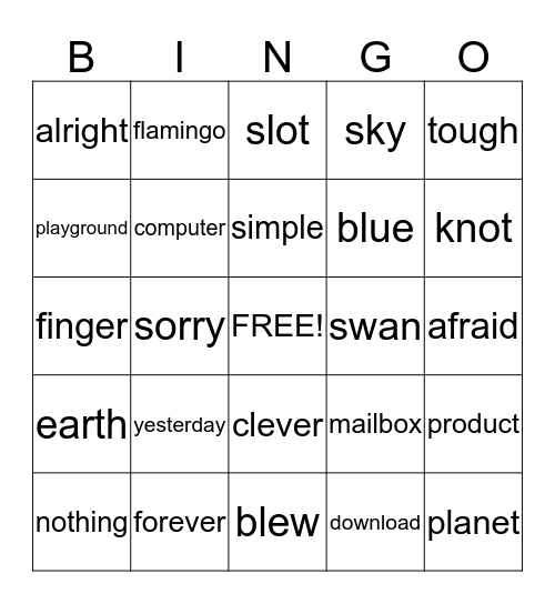 WORDS Bingo Card