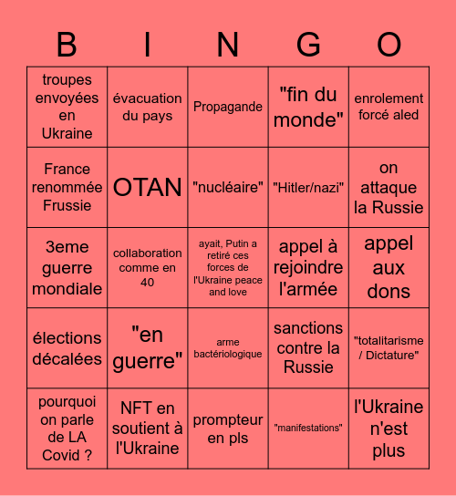 discours Ukraine Bingo Card