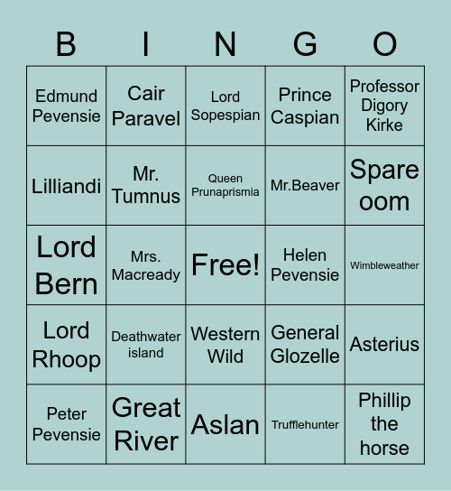 The Chronicles of Narnia Bingo Card