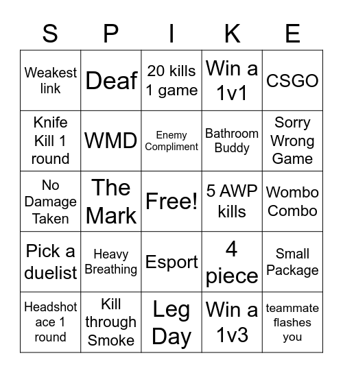 Valorant Bingo Card