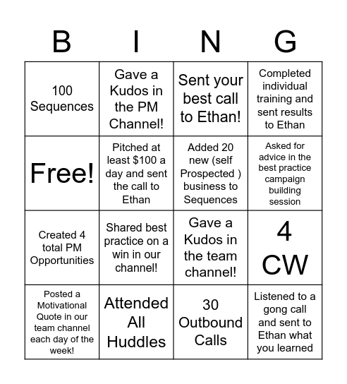 Activators Bingo Chart Bingo Card