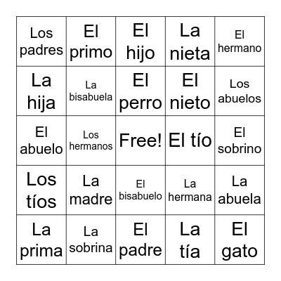 La Familia Bingo Card