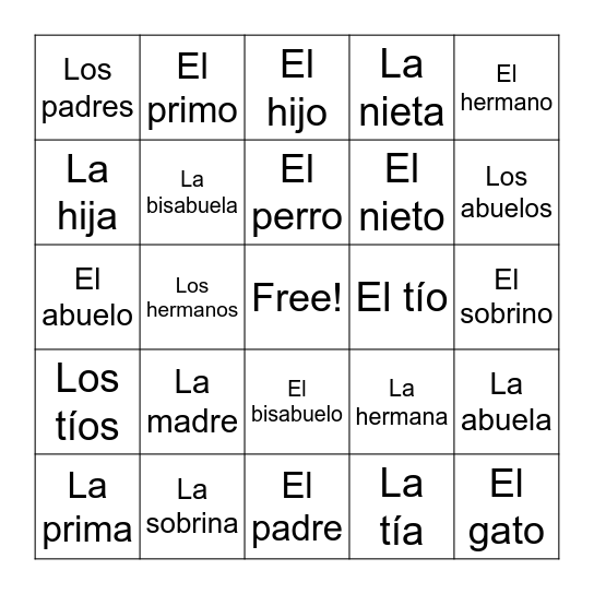 La Familia Bingo Card