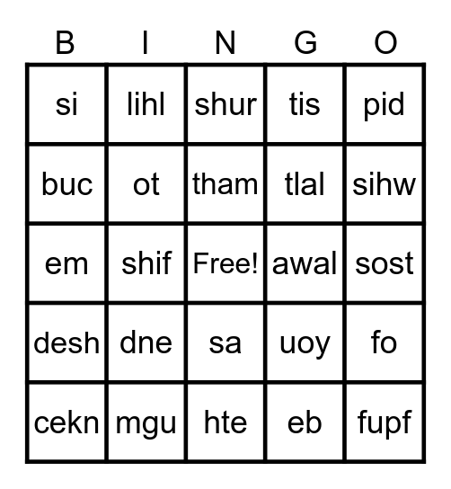 Wacky Wednesday Mixed Up Crazy Words Bingo Card