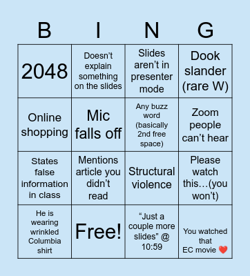 Global Health Bingo Card