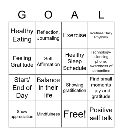 Healthy Habits Bingo Card