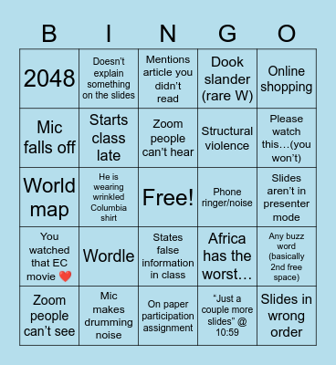 Global Health Bingo Card