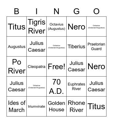 Famous Men of Rome Unit IV Bingo Card