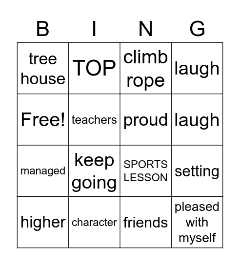 UP TO THE TOP Bingo Card