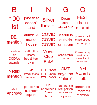 AFI Bingo Card