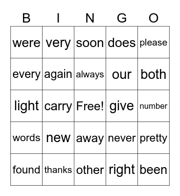 Unit 4 Sight Word Bingo Card
