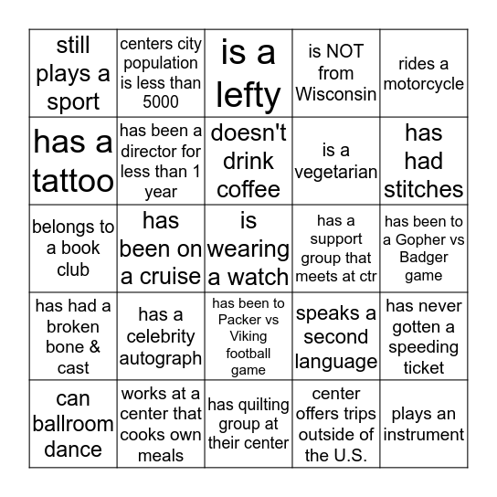 People Scavenger Hunt Bingo Card