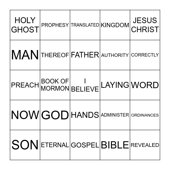 I BELIEVE! Bingo Card