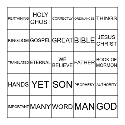 I BELIEVE Bingo Card