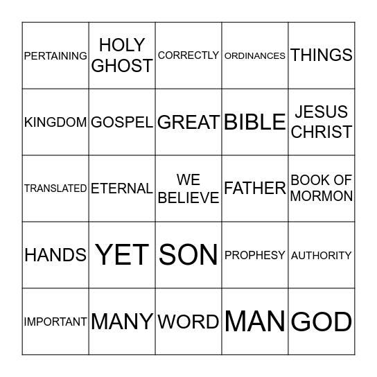 I BELIEVE Bingo Card