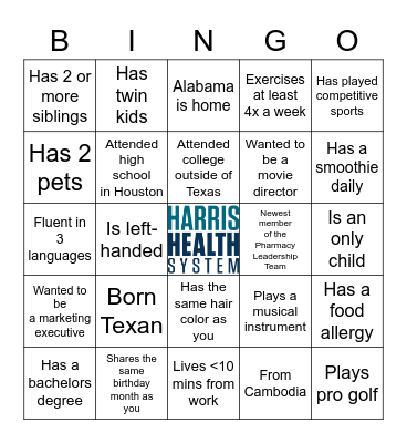 2022 Pharmacy Strategic Meeting - Get to know your team Bingo Card