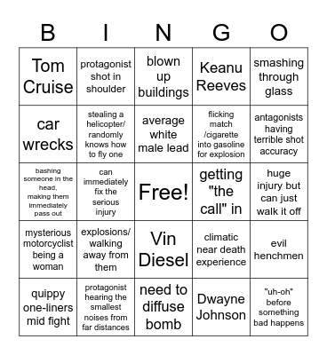 Action Movie Bingo Card