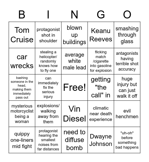 Action Movie Bingo Card