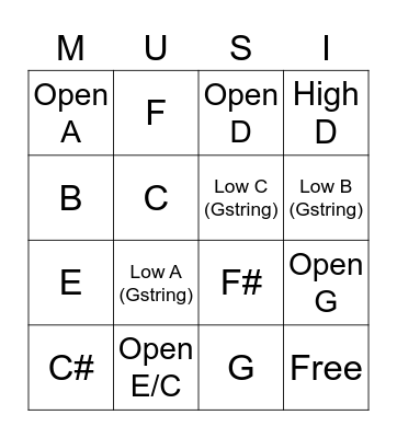 Music Symbols Bingo Card