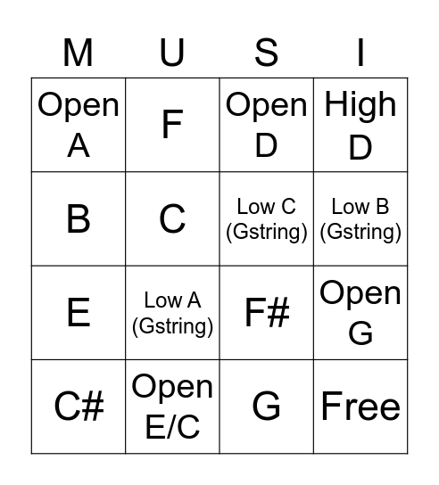 Music Symbols Bingo Card