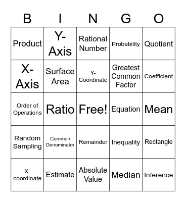 GMAS Math Bingo Card