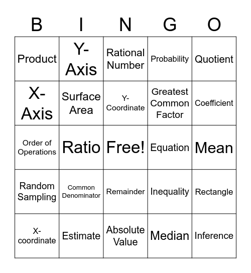 GMAS Math Bingo Card