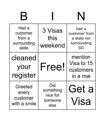 Cashier Bingo Card