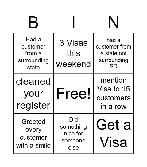 Cashier Bingo Card