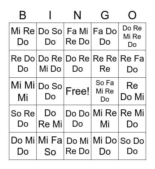 Solfege Bingo Card