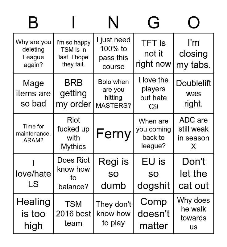 Ferns Bingo Bango - LOL Bingo Card