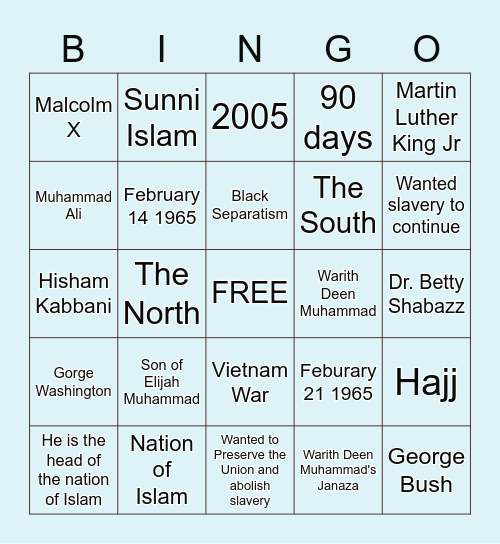 HISTO 110 - PHILOSOPHY OF HISTORY Bingo Card