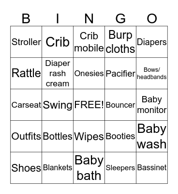 Baby Shower Bingo Card