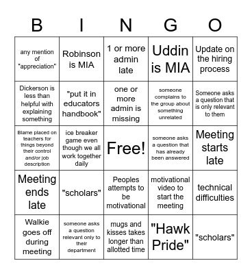 Staff Meeting 3/2 Bingo Card