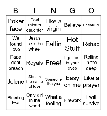 Big Female Hits all genres Bingo Card