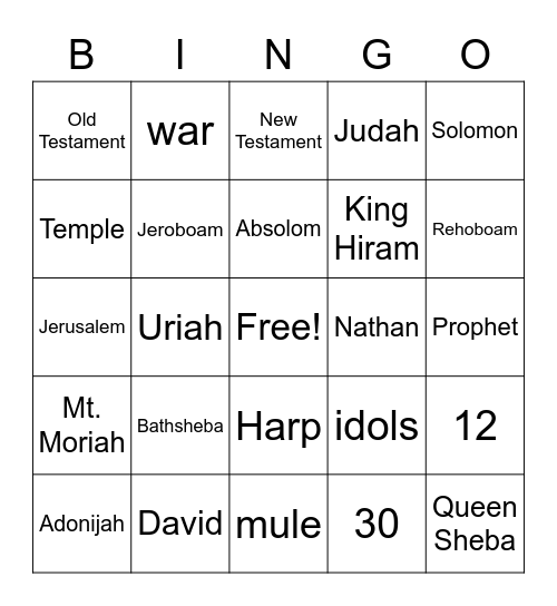David, Solomon, and Jeroboam Bingo Card