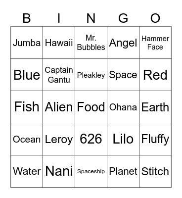 Lilo and Stitch Bingo Card