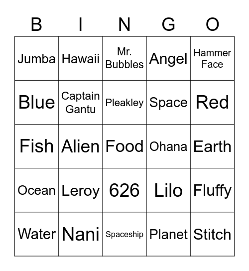 Lilo and Stitch Bingo Card